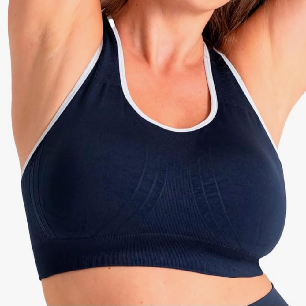 Truekind Seamless Racerback Reactive Sports Bra Navy & White XL - Picture 1 of 3
